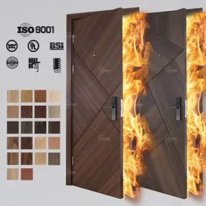 EN Listed 90 Minutes Fire Door Security Fire Interior Door Modern Hotel Apartment Wood Flush Fire Resistant Doors