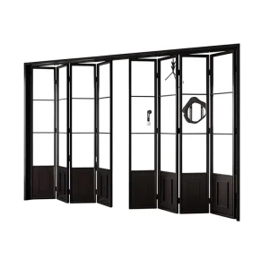 EOKO 8 Panel Wide Span Aluminum Bi Fold Door For Restaurant Storefront Commercial French Style Black Frame Folding Glass Doors