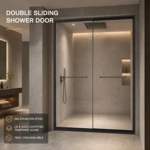 Eco-Friendly Framed Straight Double Sliding Shower Door for Villa and Commercial Bathrooms