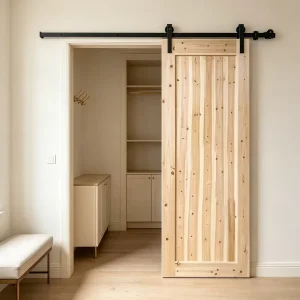 Eco Friendly Solid Fir Full Timber Barn Door Raw Unpainted Sliding Door for Household Indoor Use
