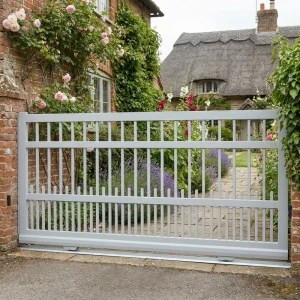 Electric Sliding Aluminum Alloy Driveway Gate Wrought Iron Look Pivot Double Door Matte Black Anti-Rust Automatic