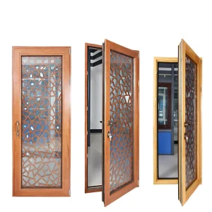 Energy Efficient Modern Design Double Glazed Exterior Wood Clad Aluminium Casement Door for Villa