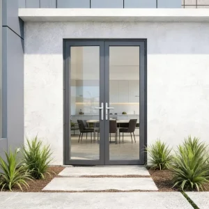 Energy Efficient Thermal Break Aluminum Double Outward Swing Door Sound Insulation Double Glazing Exterior Residential Door