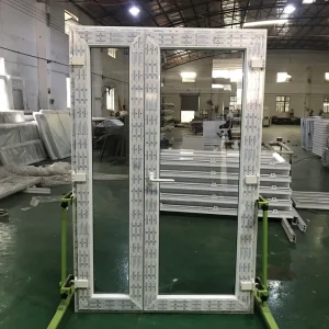 Waterproof Soundproof PVC Glass Casement Doors French Design Style Interior Courtyard Hotels Villas Fiberglass Finished Surface