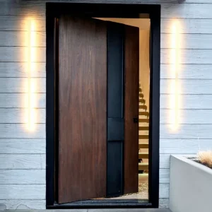 Engineered Veneer Wooden Grain Entry Pivot Front Door for Villa
