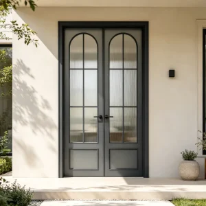 Engineering Project French Slim Grille Airtight Corrosion Resistant Energy Saving Aluminum Glass Casement Door