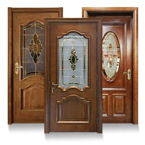 European Classic Oak and Walnut Wooden Interior Door for Office, Hotel, or Bedroom