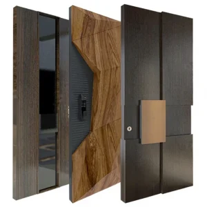 European House Front Modern Pivot Door with Handle Wooden Entrance Door for Villa