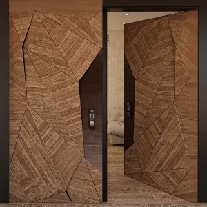 European Pivot Double Wooden Front Entry Door with Smart Lock for Modern Villa