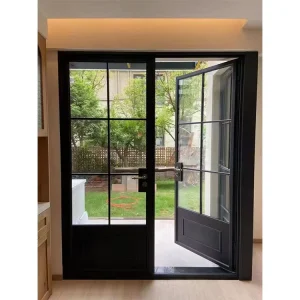European Standard Double Panel Modern French Glass Casement Entry Door, Aluminum Hinged Patio Swing Style for Villas