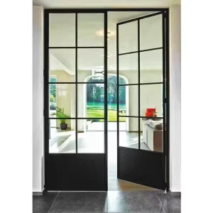 European Standard Ultra Thin Steel and Glass Front Door with Tempered Panels for Modern Homes