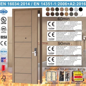 European-Style Fireproof Solid-Core Wooden Interior Door Walnut and Oak for Hotels and Apartments