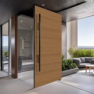 European Villa Modern Pivot Door with Long Handle and Wood Construction