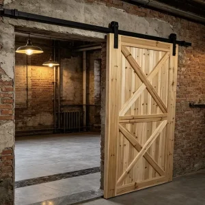 Export Standard Solid Fir Wood Barn Door Anti Crack Sliding Interior Door for Cross Border