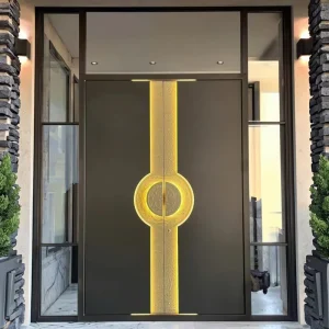Exquisite Carved Cast Aluminum Double Door at the Entrance of the Villa Courtyard