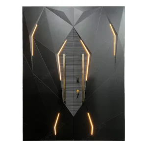 Exterior Double Swing Door with 3D Geometric Design and Built-In LED Light for Modern Villa Entrances