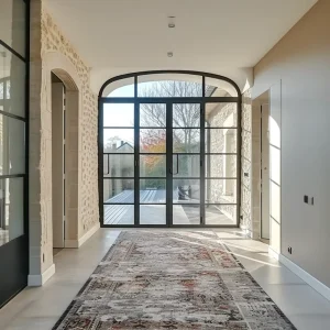 Exterior Entry Balcony Swing Door, Thermal-Insulated Aluminum French Door, Double Tempered Glass