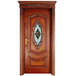 Exterior Single Teak Solid Wood Main Entrance Door with Carved Flower Design