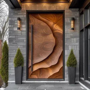 Exterior Smart Lock Solid Wood Metal Aluminum Swing Entry Door for Villa Houses