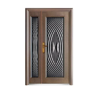 Exterior Steel Entrance Security Door, Copper Imitation Finish, Powder-Coated
