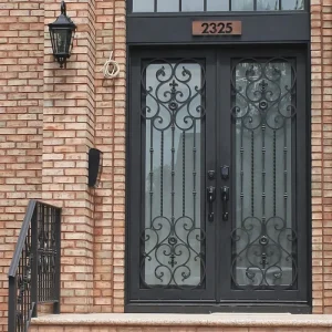 Exterior Wrought Iron French Door with Grille Design