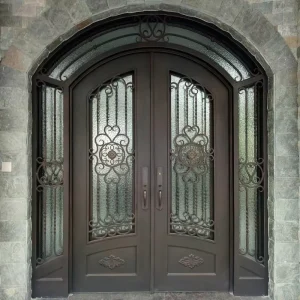 Exterior Wrought Iron Front Entry Door with Glass Panel for Villa