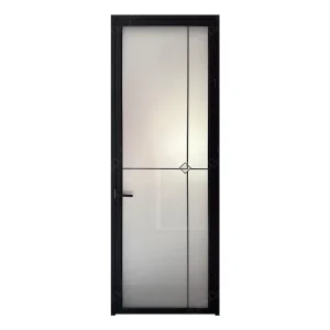 Black Frame Grill Design Frosted Glass Waterproof Aluminum Swing Door for Bathroom and Kitchen