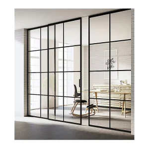 Extremely Narrow Steel Frame Grille Glass Partition Door Design Villa Interior Living Room and Dining Room Sliding Glass Doors