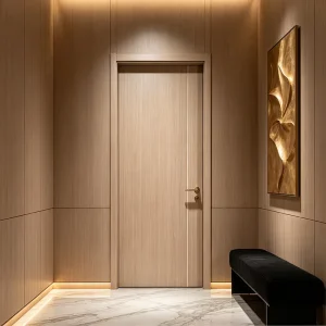 Factory Custom 50mm Solid Wood Interior Door Walnut Color Flat Panel Waterproof Soundproof for Apartment Hotel Bedroom