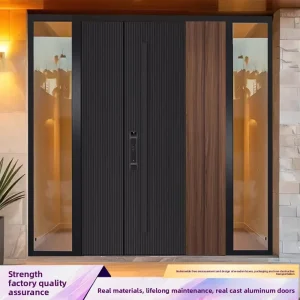 Factory Custom Cast Aluminum Swing Entry Door Waterproof Sound Insulation Villa Front Door Side Glass Smart Lock