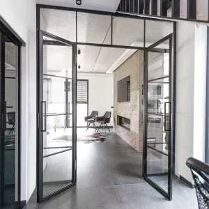 Factory Custom Modern Wrought Iron French Doors Anti-Theft Narrow Slim Glass Hotel Entry Villa Interior