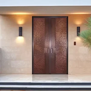 Factory Custom Pure Copper Door with Stainless Steel Gates and Hammered Finish