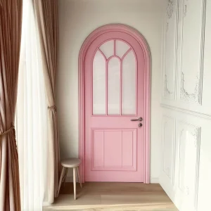 Factory Custom Rainbow Color Wood Baked Lacquer French Arched Indoor Bedroom Door