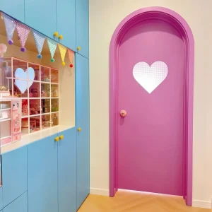 Factory Custom Rainbow Color Wood Baked Lacquer French Arched Indoor Bedroom Door, Cream Style