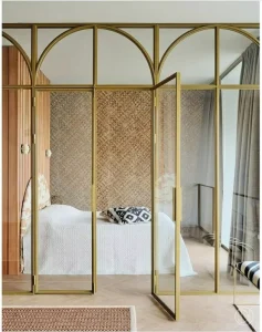 Factory Custom Residential Aluminum Narrow Slim Golden French Door for Villas