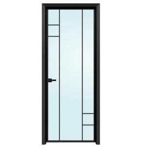 Factory Custom Ultra Narrow Profile Aluminum Glass Swing Door with Double Glazed Frosted Tempered Glass for Bathroom