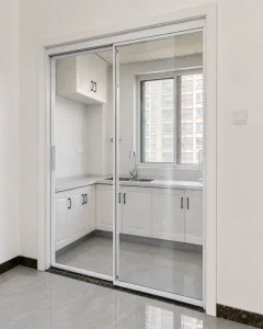Factory Custom White Aluminum Kitchen Sliding Door 2 Panel Glass Balcony Partition Door