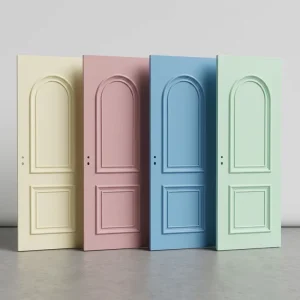 Factory Customizable Painted Solid Wood Interior Door with Curved Decorative Molding for Bathroom