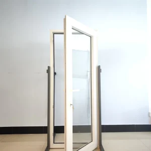 Factory Design Modern Aluminum Alloy PVC Casement Swing Glass Doors with Finished Surface and Nylon Screen Netting for Exterior Use