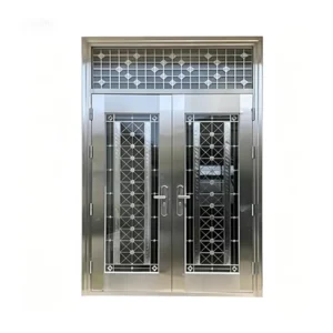 Factory Direct 304 Stainless Steel Double-Leaf Full-Glass Security Entrance Door