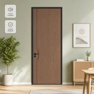 Factory Direct Aluminum-Frame Wood Door with Melamine-Faced Board, Fire-Rated for Projects and Villas