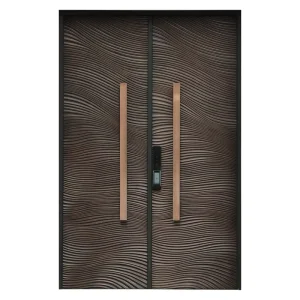 Factory Direct Aluminum Wood-Grain Glass Security Door, Waterproof Exterior Front Entry Door