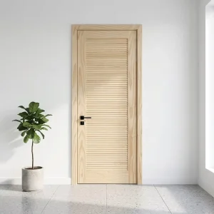 Factory Direct Modern Composite Wood Louvre Door with Wood Grain Finish, Foldable Design for Hotels and Storage Areas