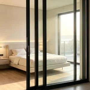 Factory Direct Modern Slim Black Aluminum Double Glazed Tempered Glass Hurricane Impact Patio Sliding Door