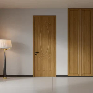 Factory Direct Paint-Free PVC-Laminated HDF Interior Door CNC-Carved Walnut Wood Grain for Villa and Hotel Projects