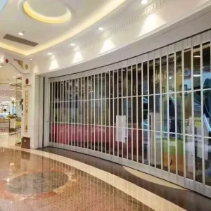 Factory Direct Sales Modern Aluminum Alloy Transparent Crystal Curved Sliding Door Folding Ping Mall Beauty Hanging Rail