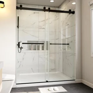 Factory Direct Semi frameless Sliding Shower Door Double Roller System Quiet Operation Bathroom Glass Screen