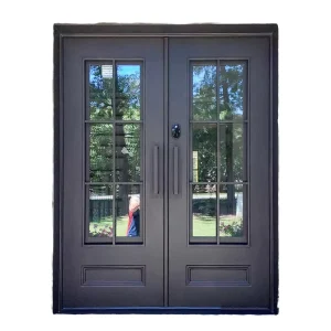 Factory Main Entrance Exterior Anti-Theft Double Aluminum Stainless Steel Solid Wood Glass Door