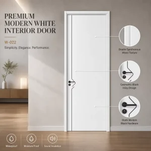 Factory Modern White Lacquer-Painted Panel Interior Bedroom Door, Soundproof and Waterproof, for Apartments