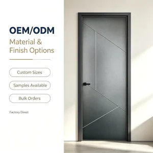 Factory OEM ODM Narrow Frame Aluminum Bathroom Swing Door Geometric Line Frosted Privacy Glass Custom Size Waterproof Hotel Door